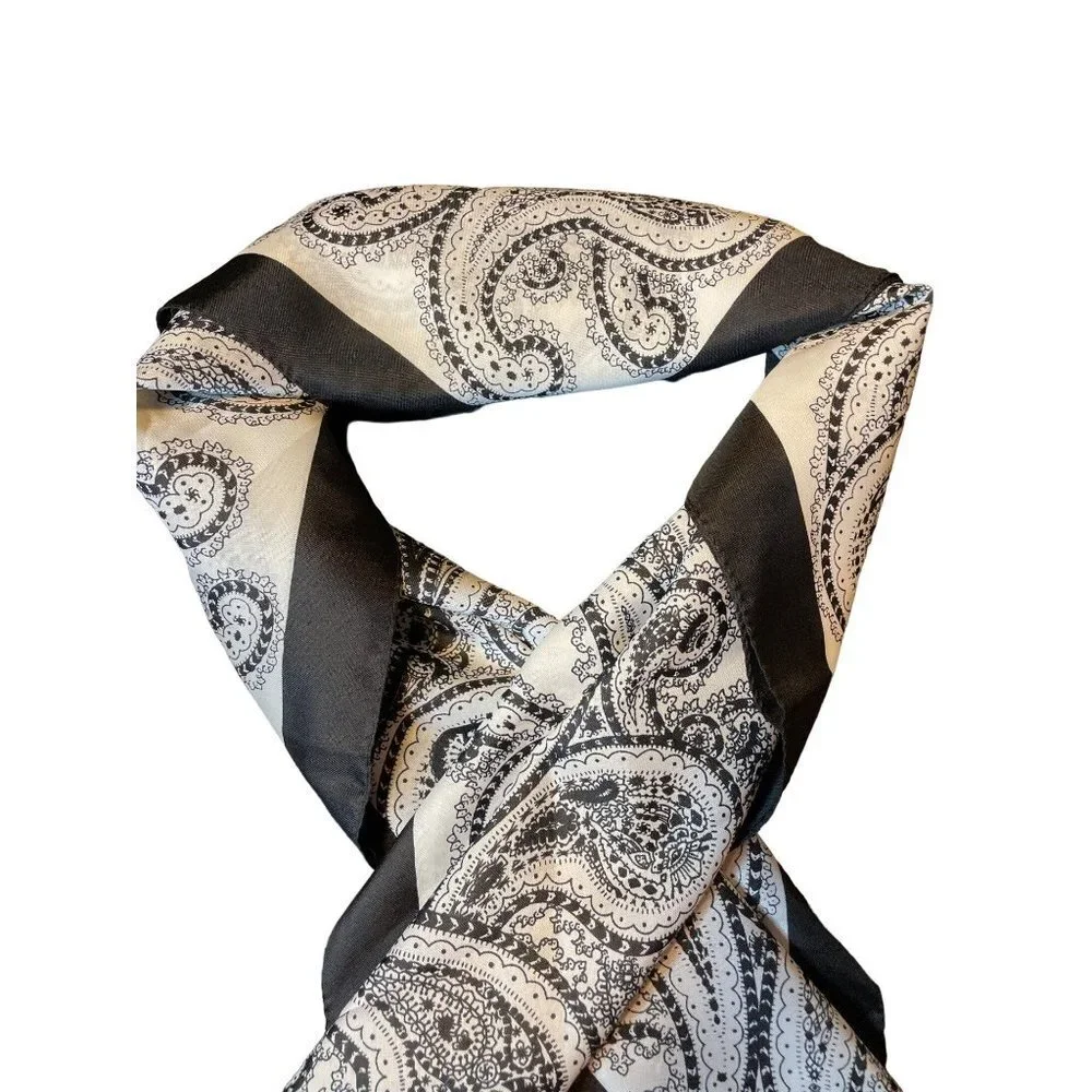Carola’s Black White Paisley Polyester 30 x 30 Scarf